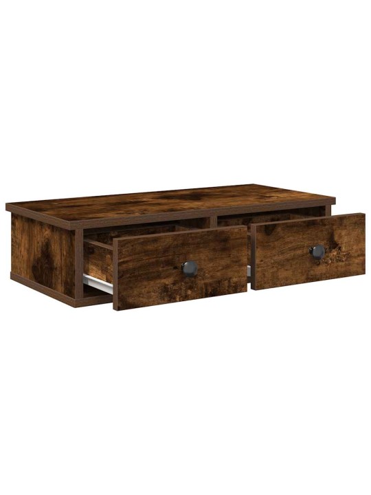 Seinähylly laatikoilla savutammi 60x28x15 cm tekninen puu