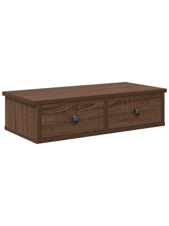 Seinähylly laatikoilla ruskea tammi 60x28x15 cm tekninen puu