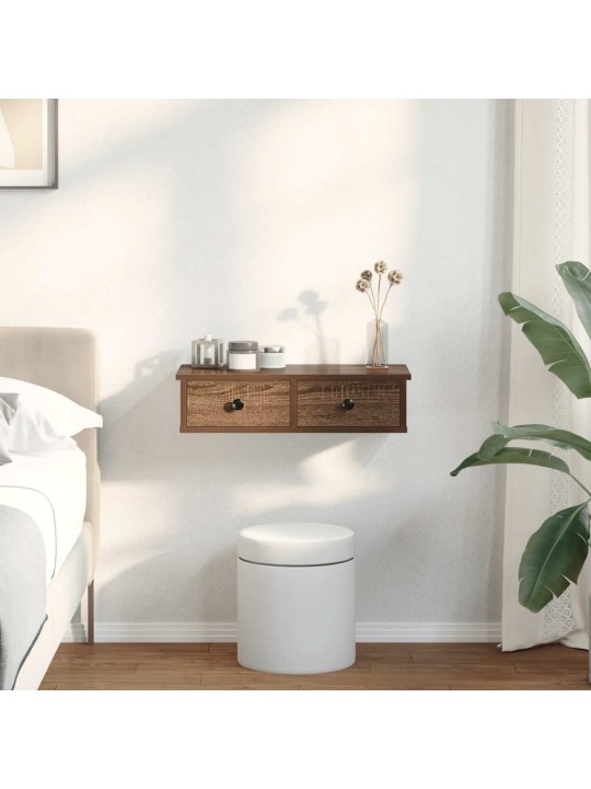 Seinähylly laatikoilla ruskea tammi 60x28x15 cm tekninen puu