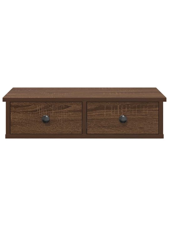 Seinähylly laatikoilla ruskea tammi 60x28x15 cm tekninen puu