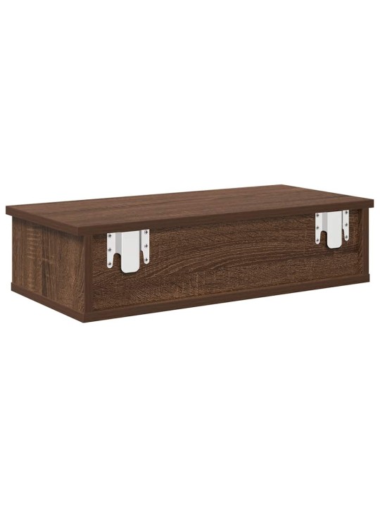 Seinähylly laatikoilla ruskea tammi 60x28x15 cm tekninen puu