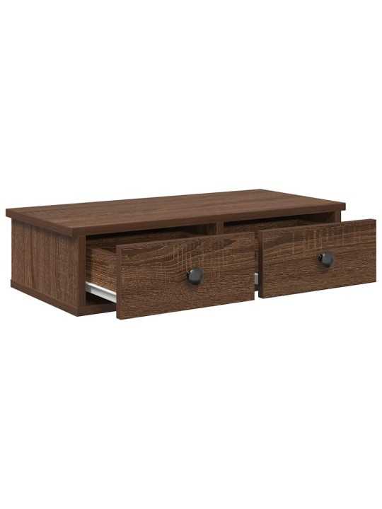 Seinähylly laatikoilla ruskea tammi 60x28x15 cm tekninen puu