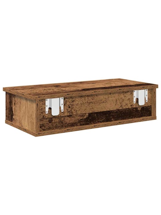 Seinähylly laatikoilla vanha puu 60x28x15 cm tekninen puu