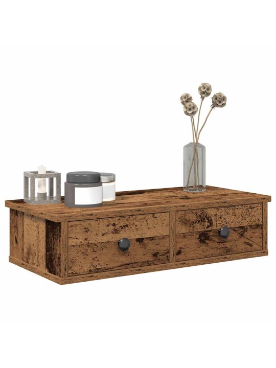 Seinähylly laatikoilla vanha puu 60x28x15 cm tekninen puu