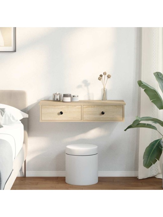 Seinähylly laatikoilla sonoma-tammi 80x34x17 cm tekninen puu