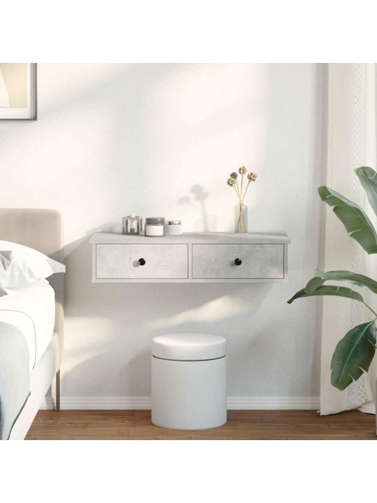 Seinähylly laatikoilla betoninharmaa 80x34x17 cm tekninen puu