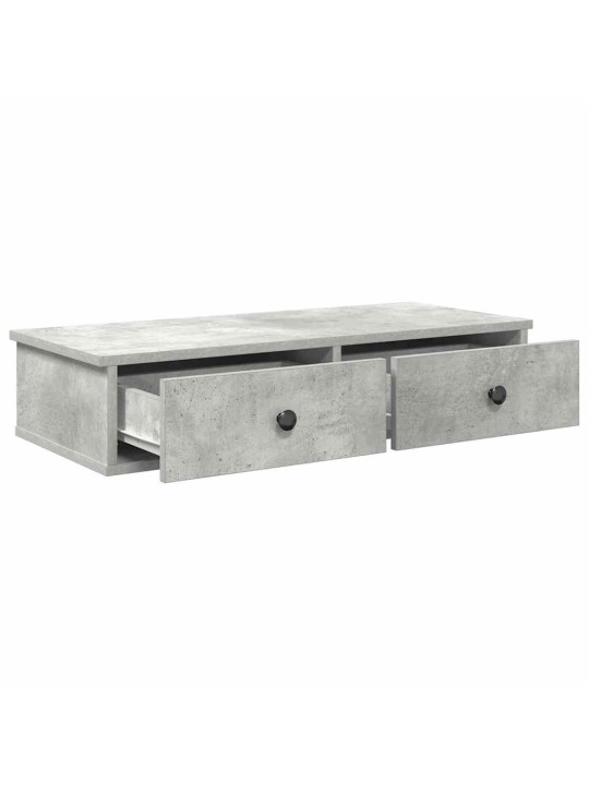Seinähylly laatikoilla betoninharmaa 80x34x17 cm tekninen puu
