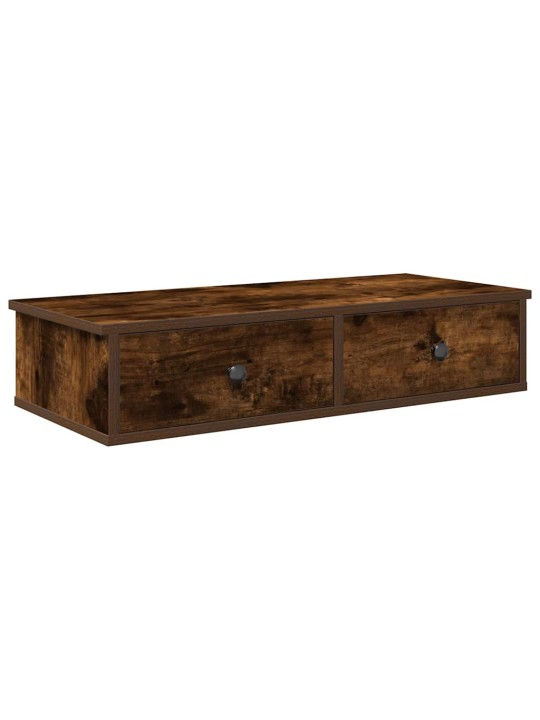 Seinähylly laatikoilla savutammi 80x34x17 cm tekninen puu