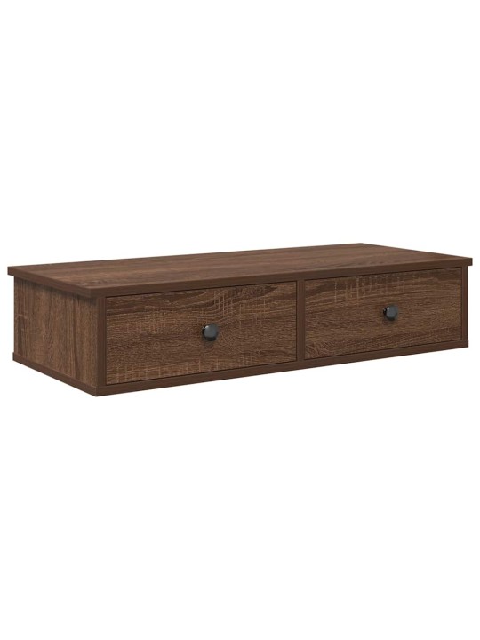Seinähylly laatikoilla ruskea tammi 80x34x17 cm tekninen puu