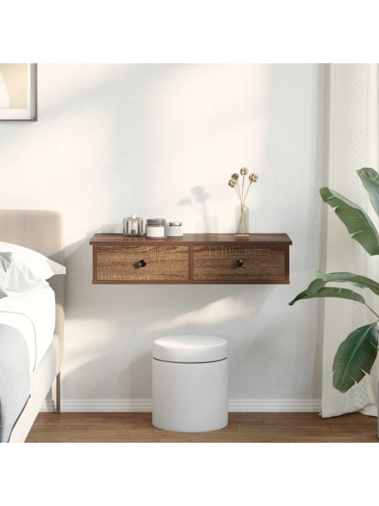 Seinähylly laatikoilla ruskea tammi 80x34x17 cm tekninen puu