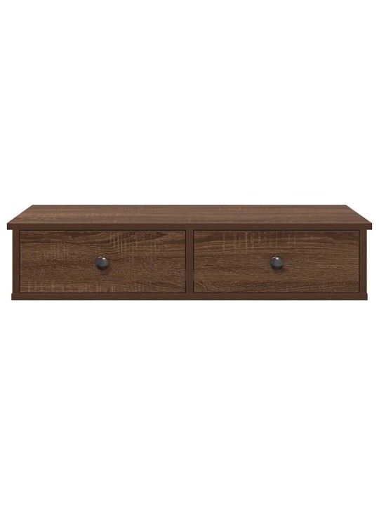 Seinähylly laatikoilla ruskea tammi 80x34x17 cm tekninen puu