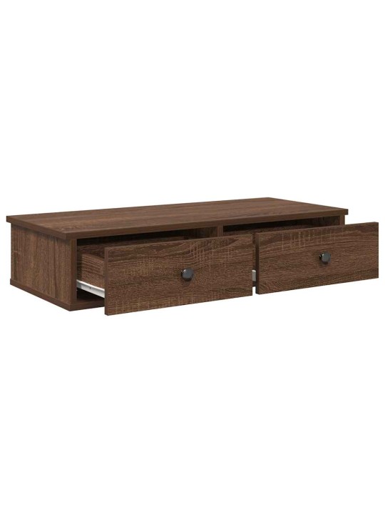 Seinähylly laatikoilla ruskea tammi 80x34x17 cm tekninen puu