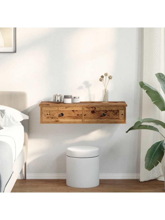 Seinähylly laatikoilla vanha puu 80x34x17 cm tekninen puu