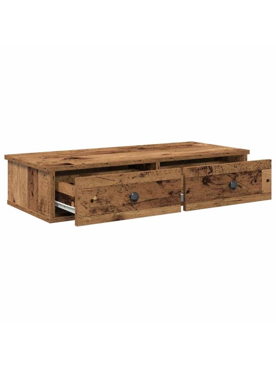 Seinähylly laatikoilla vanha puu 80x34x17 cm tekninen puu