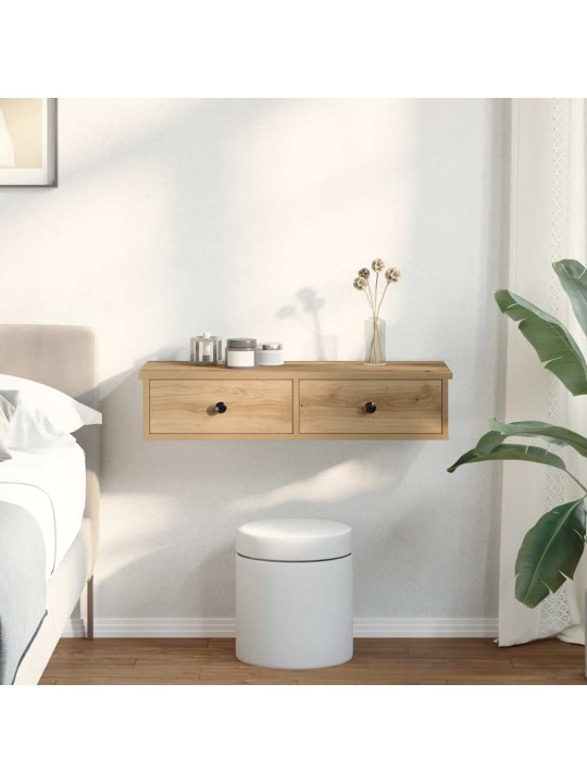 Seinähylly laatikoilla artesaani tammi 80x34x17 cm tekninen puu