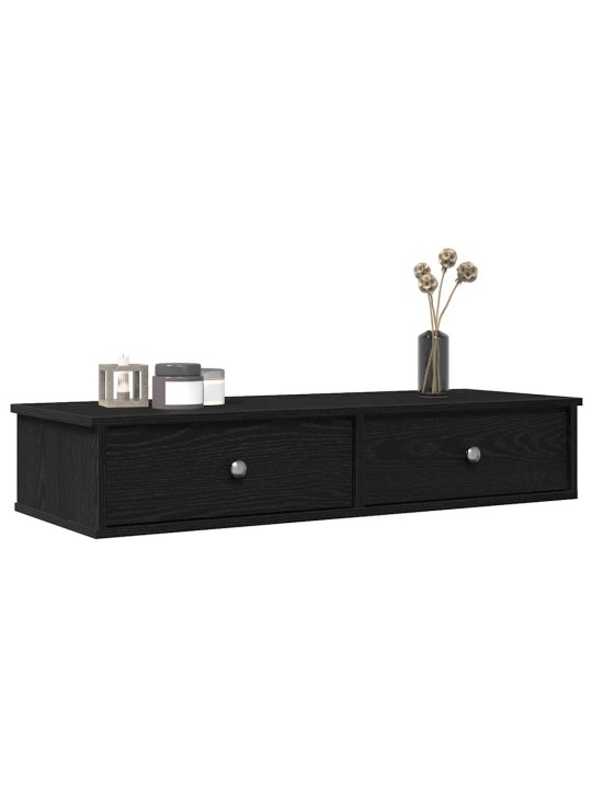 Seinähylly laatikoilla musta 100x37,5x19 cm tekninen puu