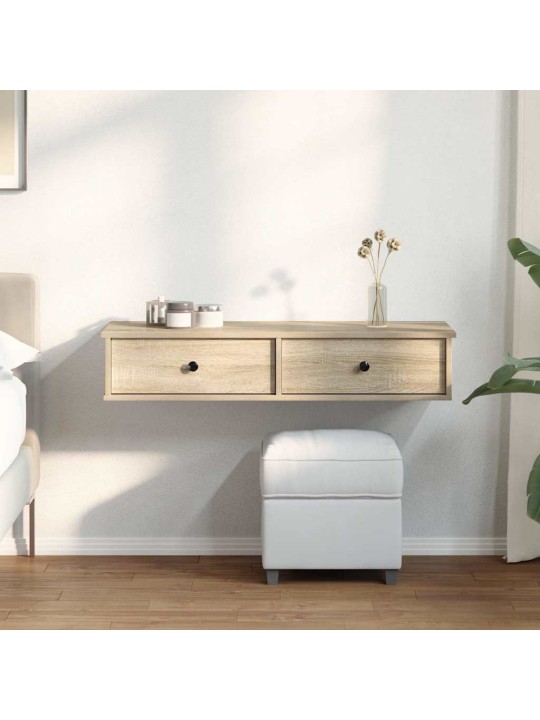 Seinähylly laatikoilla sonoma-tammi 100x37,5x19 cm tekninen puu