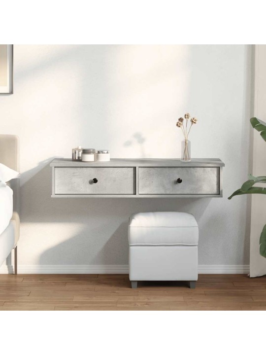 Seinähylly laatikoilla betoninharmaa 100x37,5x19cm tekninen puu