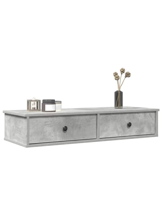 Seinähylly laatikoilla betoninharmaa 100x37,5x19cm tekninen puu