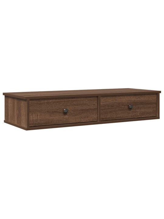 Seinähylly laatikoilla ruskea tammi 100x37,5x19 cm tekninen puu