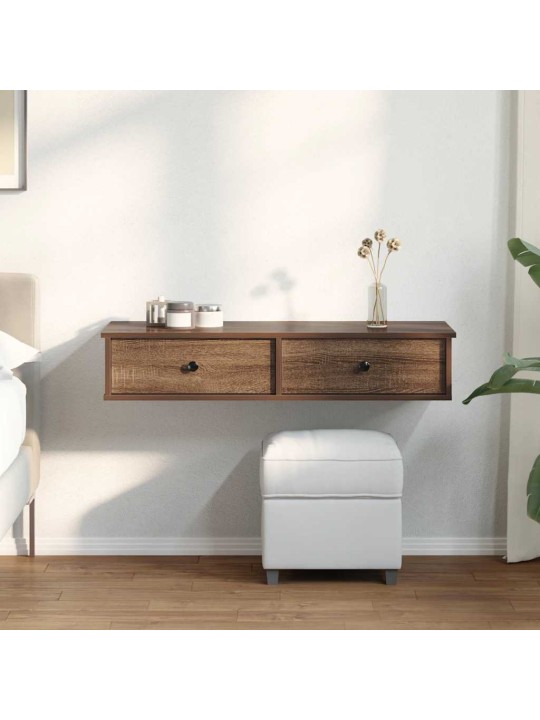 Seinähylly laatikoilla ruskea tammi 100x37,5x19 cm tekninen puu