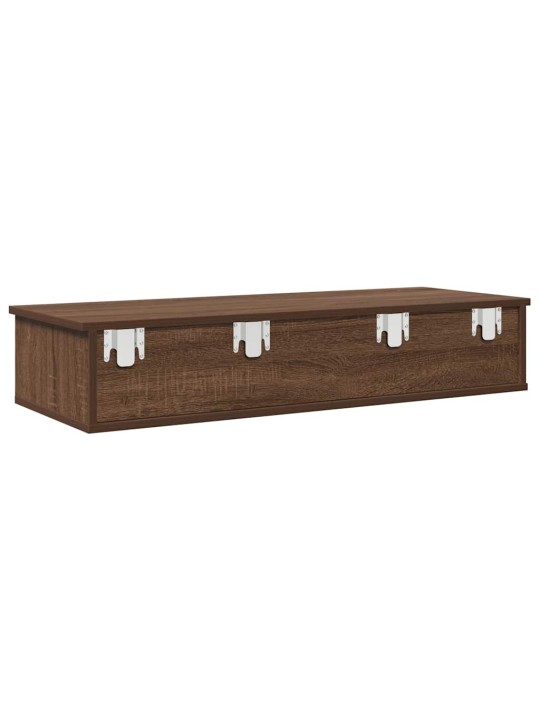 Seinähylly laatikoilla ruskea tammi 100x37,5x19 cm tekninen puu
