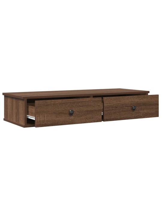 Seinähylly laatikoilla ruskea tammi 100x37,5x19 cm tekninen puu