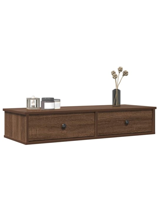 Seinähylly laatikoilla ruskea tammi 100x37,5x19 cm tekninen puu