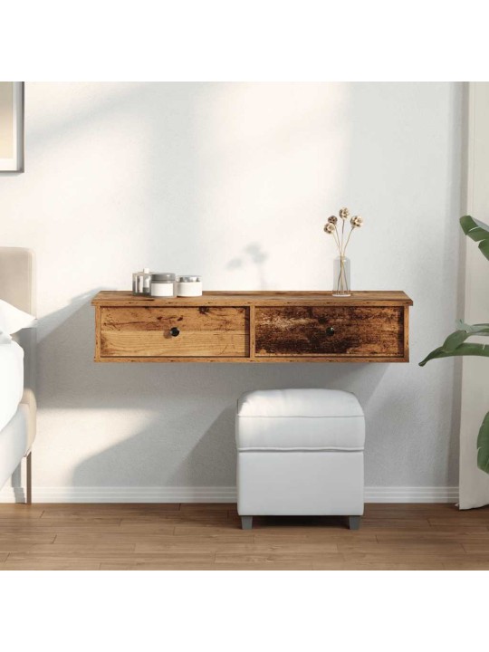 Seinähylly laatikoilla vanha puu 100x37,5x19 cm tekninen puu