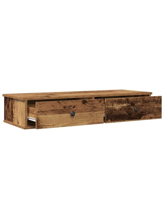 Seinähylly laatikoilla vanha puu 100x37,5x19 cm tekninen puu