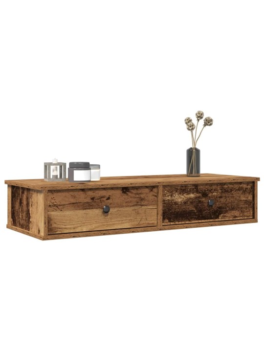 Seinähylly laatikoilla vanha puu 100x37,5x19 cm tekninen puu