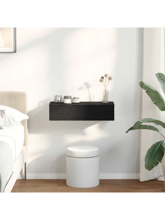 Seinähylly laatikoilla musta 60x26,5x15 cm tekninen puu