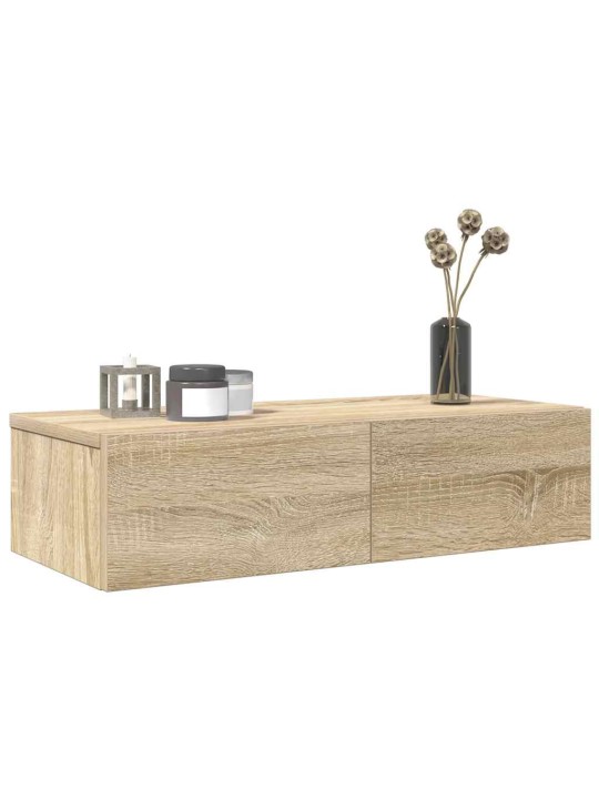 Seinähylly laatikoilla sonoma tammi 60x26,5x15 cm tekninen puu