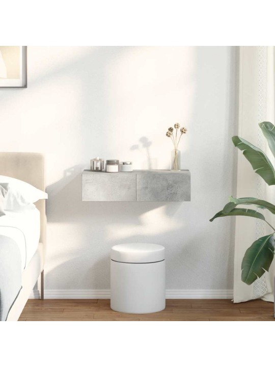 Seinähylly laatikoilla betoninharmaa 60x26,5x15 cm tekninen puu