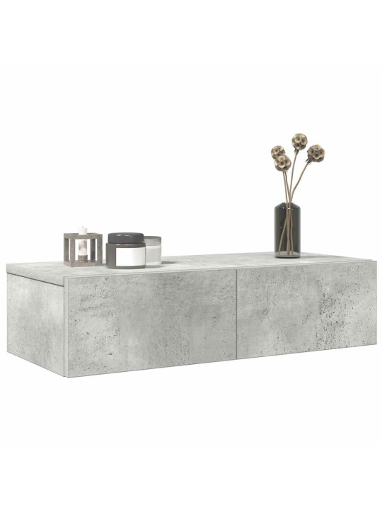 Seinähylly laatikoilla betoninharmaa 60x26,5x15 cm tekninen puu