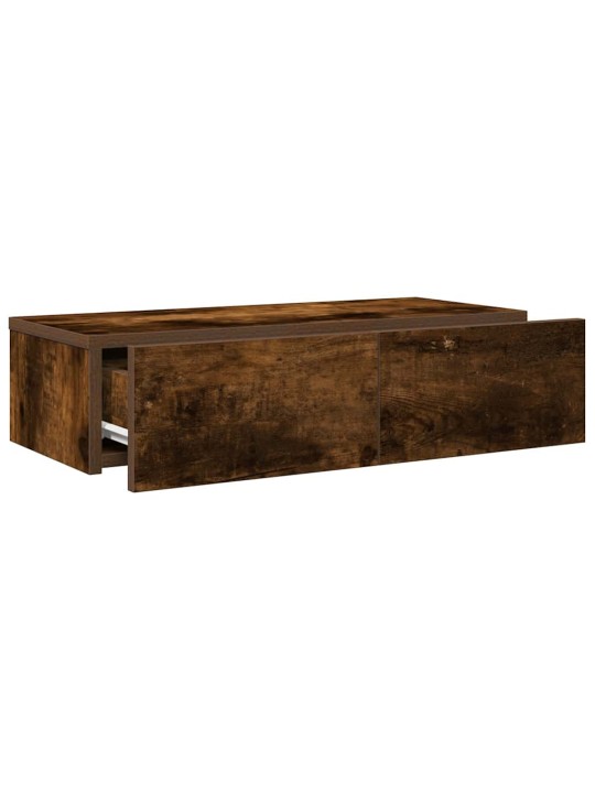 Seinähylly laatikoilla savutammi 60x26,5x15 cm tekninen puu