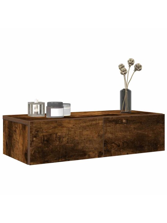 Seinähylly laatikoilla savutammi 60x26,5x15 cm tekninen puu