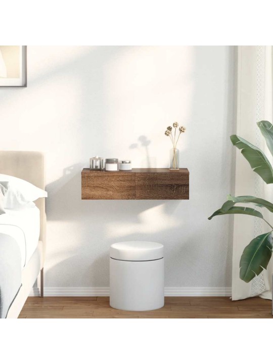 Seinähylly laatikoilla ruskea tammi 60x26,5x15 cm tekninen puu
