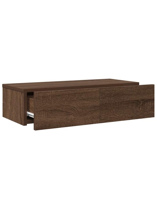 Seinähylly laatikoilla ruskea tammi 60x26,5x15 cm tekninen puu