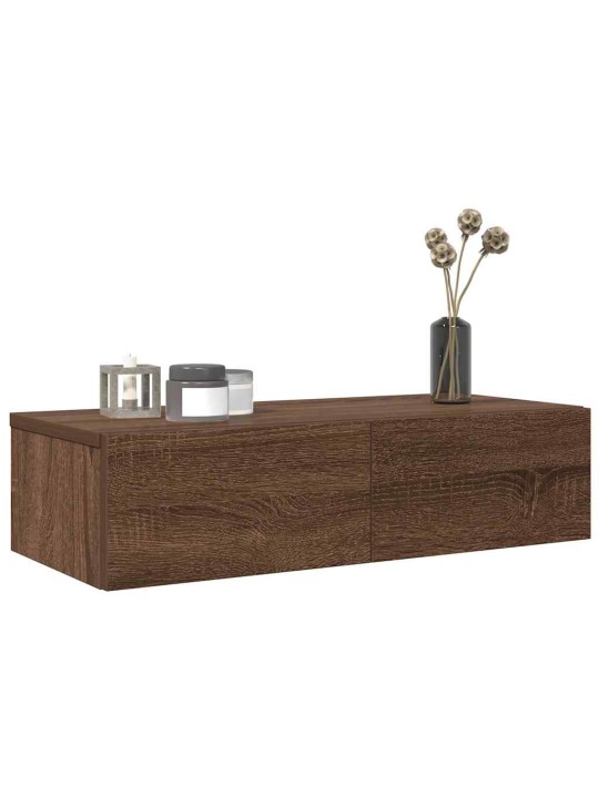 Seinähylly laatikoilla ruskea tammi 60x26,5x15 cm tekninen puu
