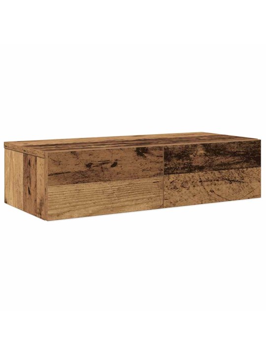 Seinähylly laatikoilla vanha puu 60x26,5x15 cm tekninen puu