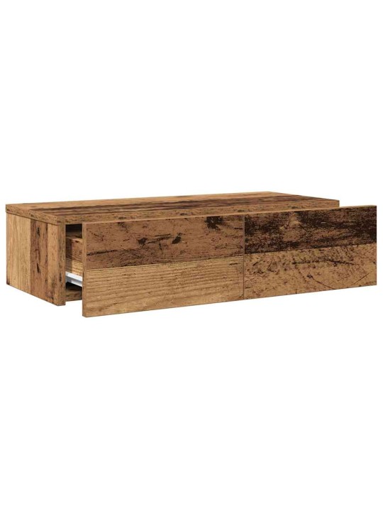 Seinähylly laatikoilla vanha puu 60x26,5x15 cm tekninen puu