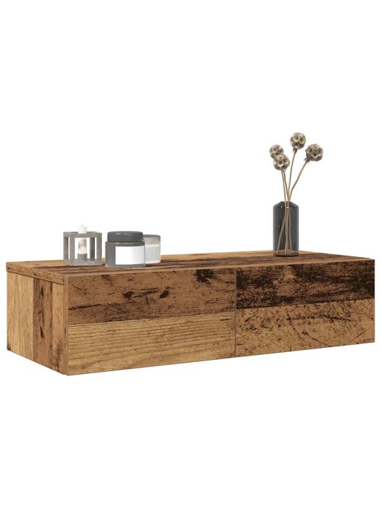 Seinähylly laatikoilla vanha puu 60x26,5x15 cm tekninen puu