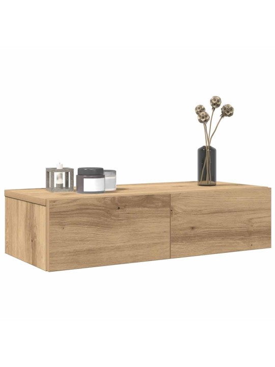 Seinähylly laatikoilla artesaani tammi 60x26,5x15 cm lastulevy