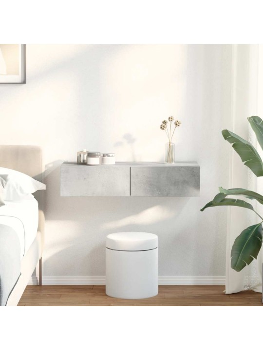 Seinähylly laatikoilla betoninharmaa 80x33x17 cm tekninen puu
