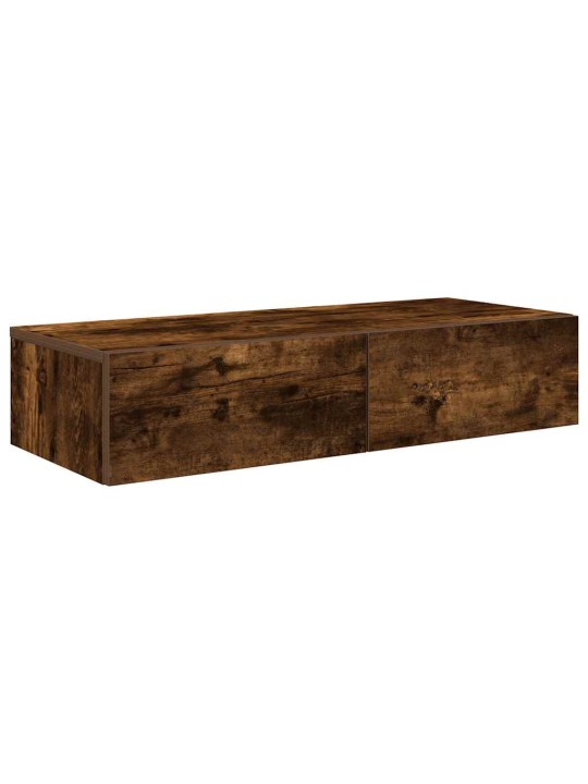 Seinähylly laatikoilla savutammi 80x33x17 cm tekninen puu