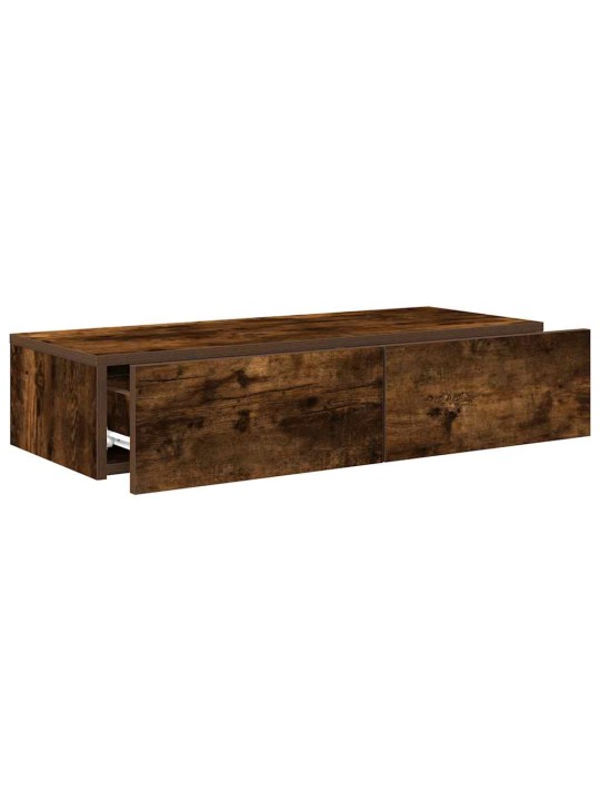 Seinähylly laatikoilla savutammi 80x33x17 cm tekninen puu