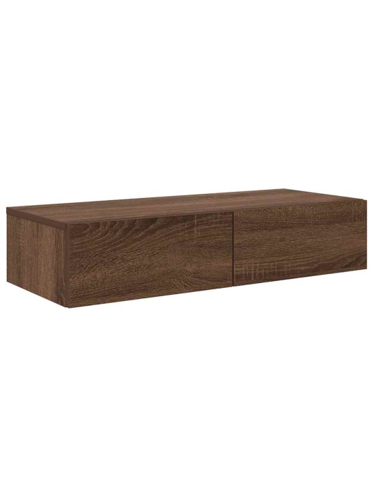 Seinähylly laatikoilla ruskea tammi 80x33x17 cm tekninen puu