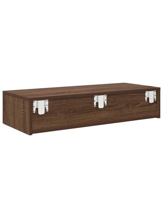 Seinähylly laatikoilla ruskea tammi 80x33x17 cm tekninen puu