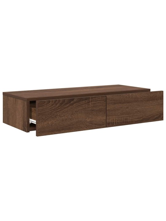 Seinähylly laatikoilla ruskea tammi 80x33x17 cm tekninen puu